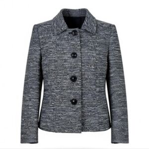 Kasper Boucle Blazer Women Size 14 Black White Silver Metallic Nubby 4 Button